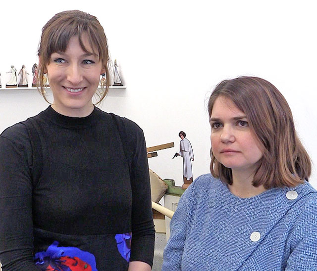 Curators Alexandra Kokoli (right) and Basia Śliwińska talk to Studio International about the exhibition Home Strike at I’étrangère in London, 8 March 2018. Photograph: Martin Kennedy.
