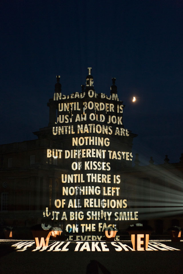 Jenny Holzer. On War, 2017. Text: Untitled 4, (unpublished) by Omid Shams, © 2017 by the author. Used with permission of the author. © 2017 Jenny Holzer, member Artists Rights Society (ARS), NY. Photograph: Samuel Keyte.