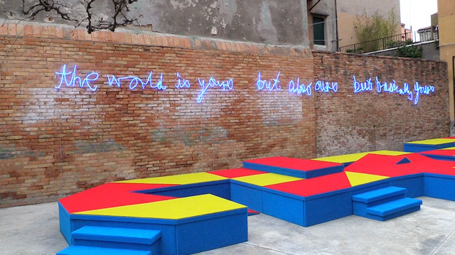 Samson Young: Songs for Disaster Relief, installation view, collateral event for Hong Kong at the Venice Biennale 2017. Photograph: Martin Kennedy.