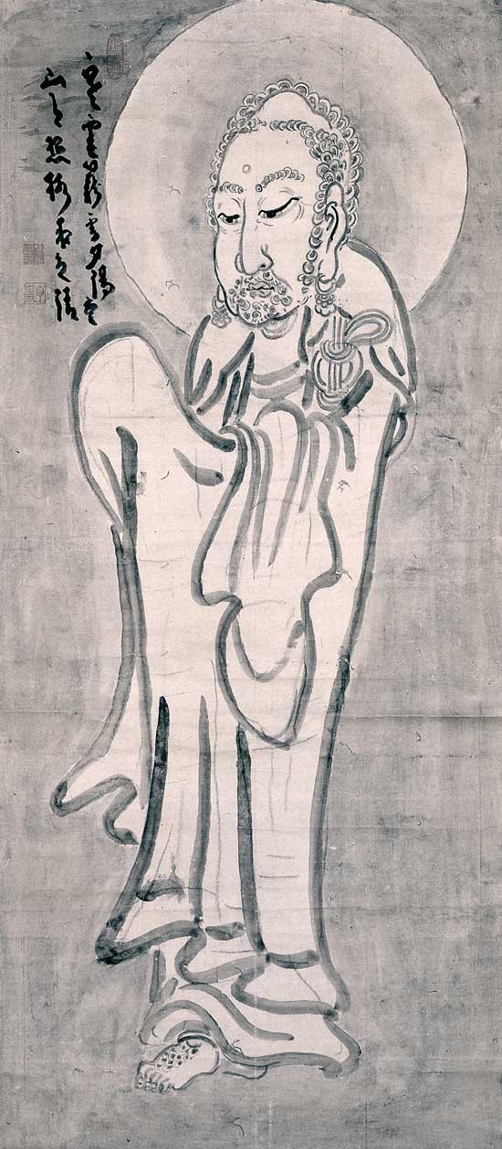 Hakuin Ekaku, Shaka. Ink on paper, 52.6 x 23.5 inches. Shinwa-an Collection.