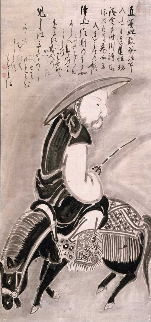 Hakuin Ekaku, Renshobo on Horseback. Ink on paper, 46.5 x 22 inches. Man’yo-an Collection.