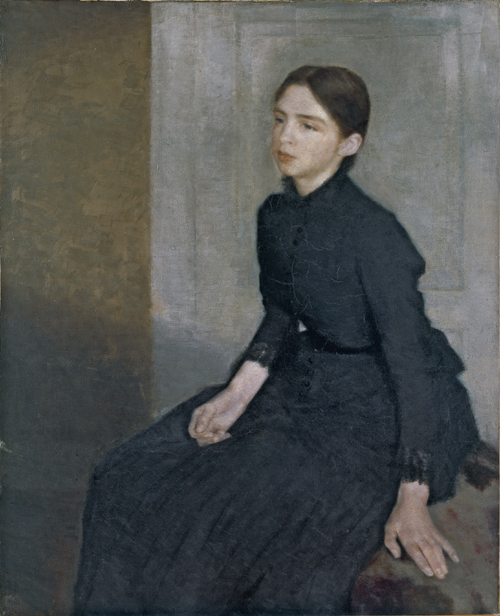Vilhelm Hammershøi. Portrait of a Young Woman. The Artist's Sister Anna Hammershoi, 1885. Oil on canvas, 112 x 91.5 cm. The Hirschsprung Collection, Copenhagen. Photo © The Hirschsprung Collection, Copenhagen / DOWIC Fotografi.
