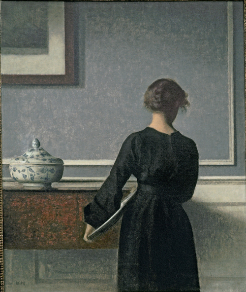 Vilhelm Hammershøi. Interior. Young Woman seen from Behind, 1903-04. Oil on canvas, 61 x 50.5 cm. Randers Kunstmuseum. Photo: Niels Erik Hybye.