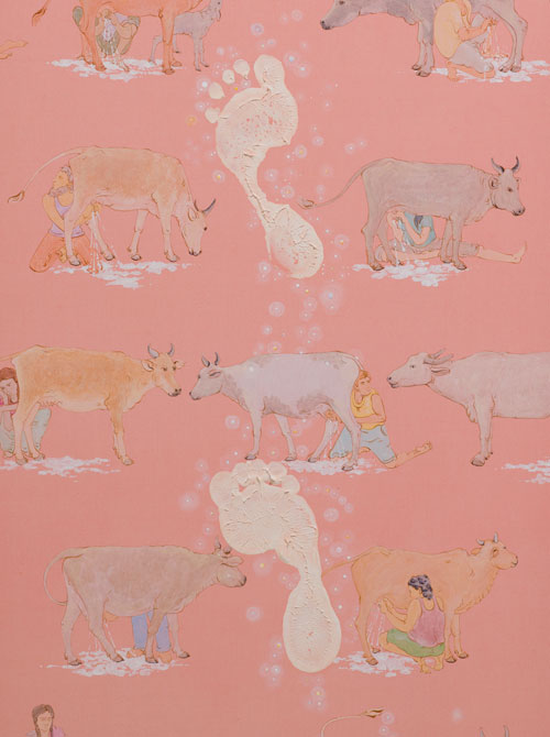 NS Harsha. Only way is through Milky Way, 2014. Acrylic on canvas, 190 x 150 cm (74 3/4 x 59 1/8 in) (detail). Courtesy the Artist and Victoria Miro, London. © NS Harsha.
