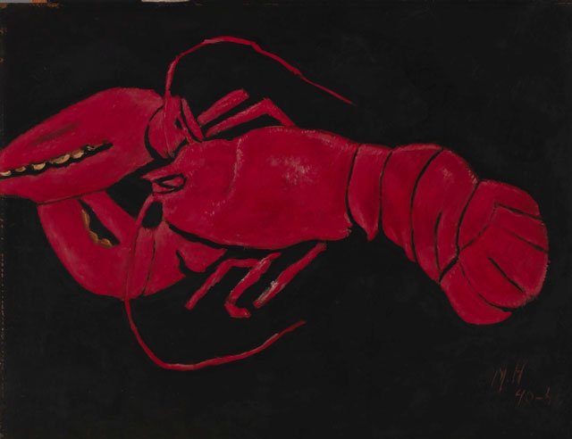 Marsden Hartley. Lobster on Black Background, 1940–41. Oil on hardboard (masonite), 22 x 28 in (55.9 x 71.1 cm). Smithsonian American Art Museum, Washington D.C.