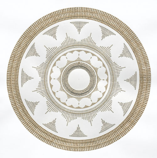 Meg Hitchcock. Subhan’Allah: The Lord’s Prayer, 2013. Letters cut from the Koran and Bible, 20 x 22.5 in.