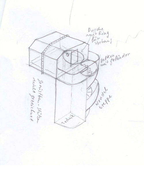 Carsten Höller.
Sketch of High Psycho Tank, 2014.
Photograph: Jens Ziehe
© Carsten Höller / Bildrecht Wien 2014
Sketch: © Carsten Höller, 2014.