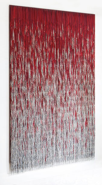 Alice Hope. Untitled, 2013. Binary code "Yes", ball chain, 83.5 x 52 in.