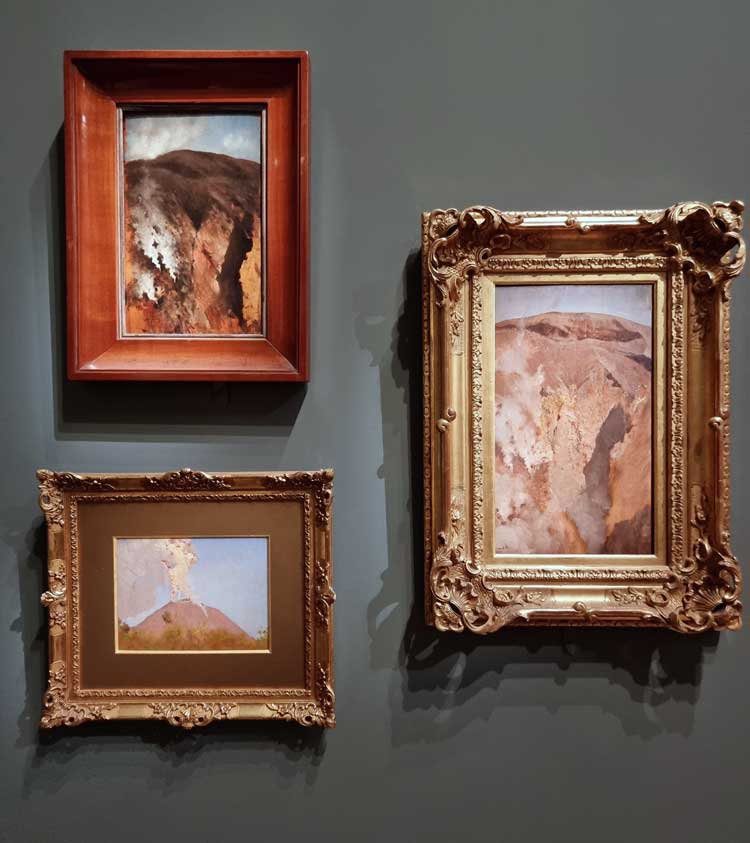 Giuseppe de Nittis, paintings of Vesuvius. Installation view, Paris 1874: Inventing Impressionism, Musée D’Orsay, Paris 2024. Photo: Juliet Rix.
