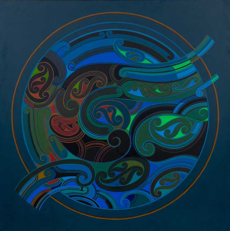 Sandy Adsett. Koiri Series, 1981. Acrylic on board. Collection Sandy Adsett, and Ngāti Pāhauwera, Hastings, New Zealand. © Sandy Adsett.