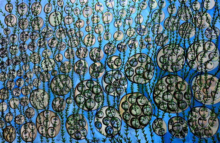 Kamala Ibrahim Ishag, Blues for the Martyrs, 2022. Oil on canvas, 203.2 x 299.7 cm. Courtesy the artist. Photo: Mohamed Noureldin Abdallah Ahmed.