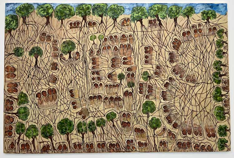 Kamala Ibrahim Ishag, Bait Al-Mal, 2019. Oil on canvas, 200 x 300 cm. Installation view, Serpentine Galleries, London. Photo: Veronica Simpson.