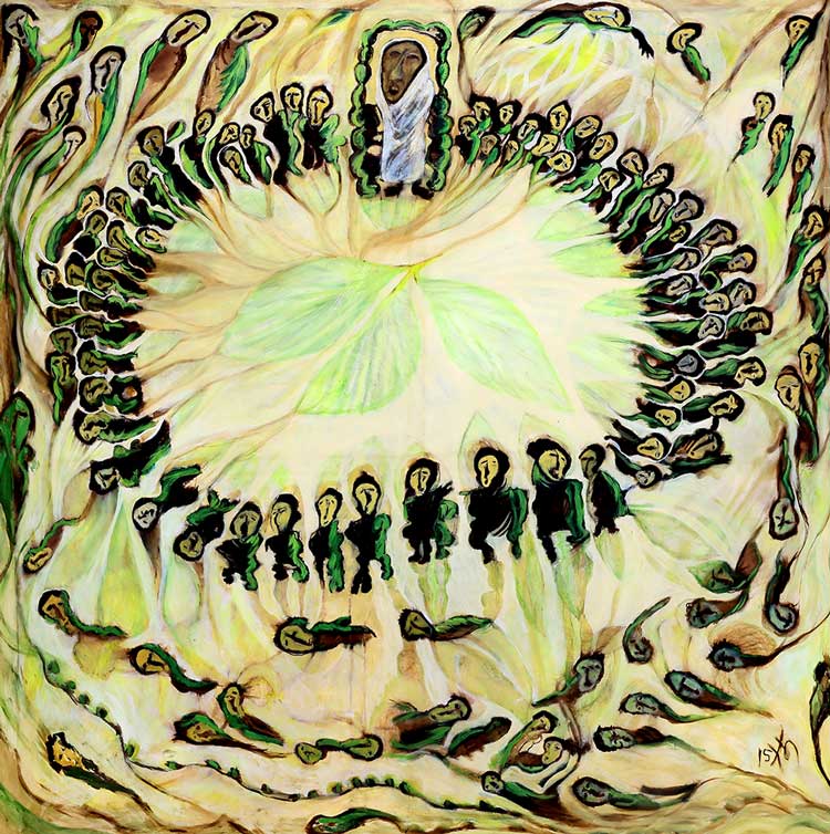 Kamala Ibrahim Ishag, Procession (Zaar), 2015. Oil on canvas, 175 x 175 cm. Courtesy the artist. Photo: Mohamed Noureldin Abdallah Ahme.