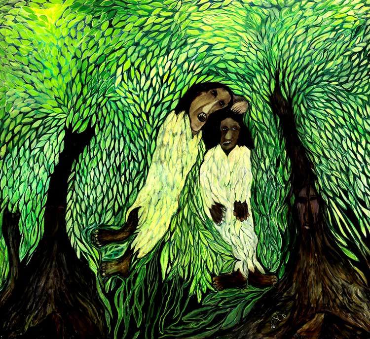 Kamala Ibrahim Ishag, Two Women (Eve and Eve), 2016. Oil on canvas, 205 x 190 cm. Courtesy the artist. Photo: Mohamed Noureldin Abdallah Ahmed.