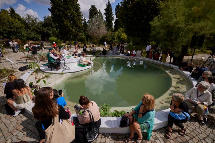 Installation by Laura Anderson Barbata at the Zeytinburnu Medicinal Plants Garden at the 17th Istanbul Biennial. Photo © David Levene.