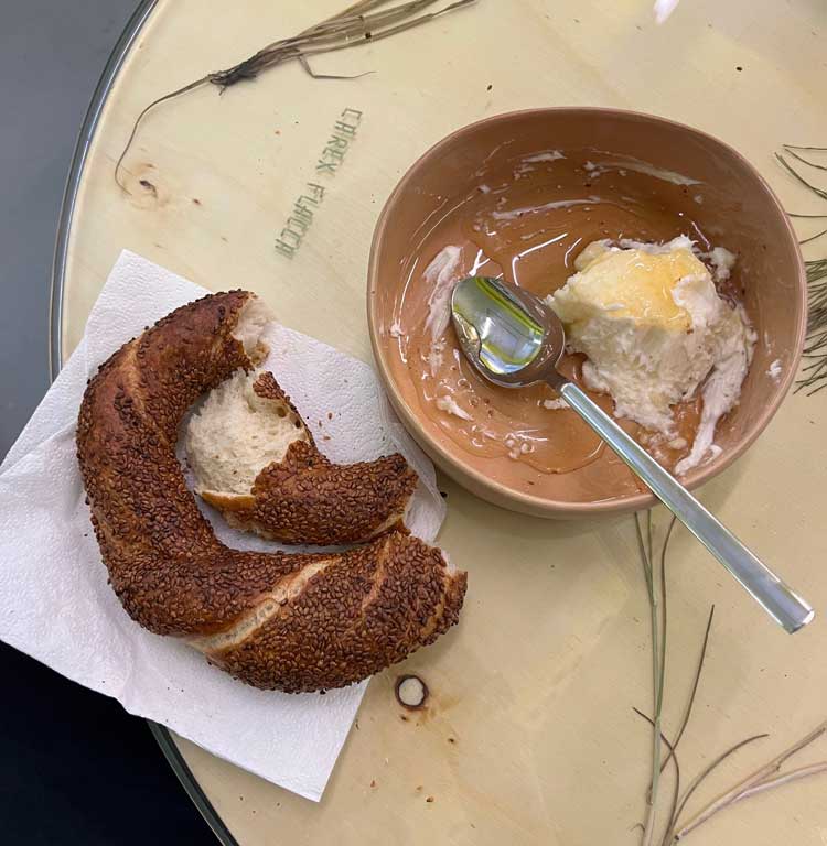 Clotted cream and Pretzel, Cooking Sections installation, 17th Istanbul Biennial. Photo: Veronica Simpson.