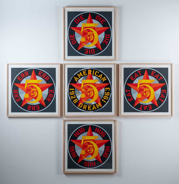 Robert Indiana, American Dream # 5 (The Golden Five), 1980, installation view at Yorkshire Sculpture Park, 2022. Photo: © Jonty Wilde, courtesy of Yorkshire Sculpture Park. Artwork: © 2022 Morgan Art Foundation Ltd./ Artists Rights Society (ARS), New York/DACS, London.