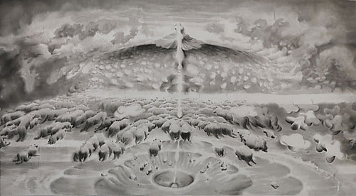 Ren Jian. Primeval Chaos, 1987–88. Handscroll; ink on polyester, 59 1/16 in. × 98 ft. 5 1/8 in. (150 × 3000 cm). Lent by Hong Kong Museum of Art, donated by Ms. Wong Ying-kay, Ada. © Ren Jian.