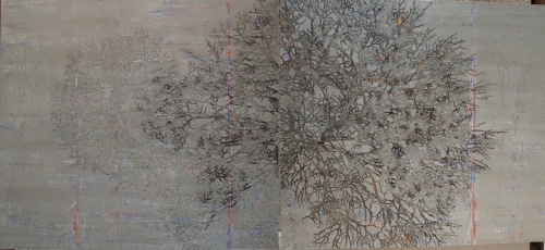 G R Iranna. Untitled (work in progress), 2015. 5.5 x 12 feet. Courtesy of the artist.