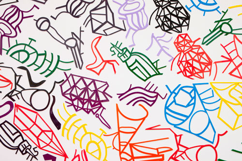 Irene Barberis. Cut it Out! Its a Wonderful World; Resurrection in Melbourne 2012 (after Stanley Spencer), 2012. Detail.
Acrylic laser cut acrylic with coloured mapping pins.
Photograph: Mark Ashkanasy.