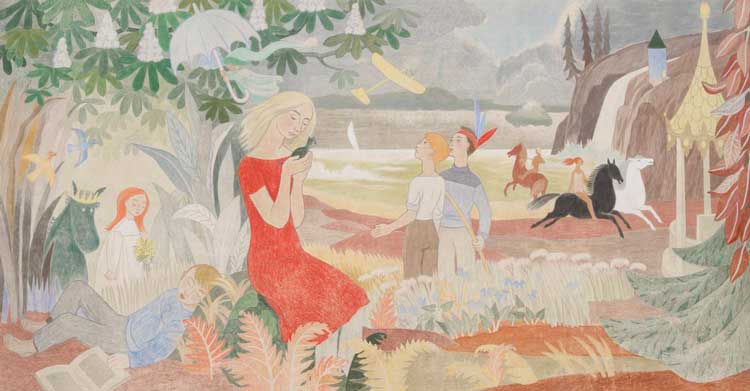Tove Jansson: Bird Blue, 1953. Commision for the canteen at the Kila Swedish-language elementary school (today Karjaa co-educational school). City of Raasepori. © Tove Jansson Estate. Photo: HAM / Maija Toivanen.