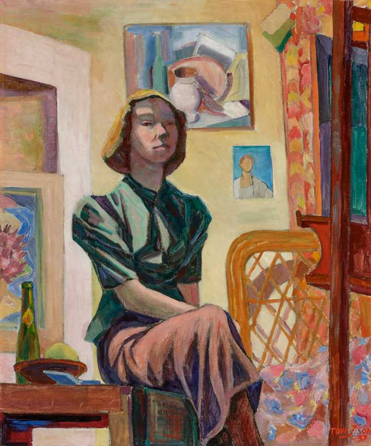 Tove Jansson: Self-Portrait with Wicker Chair, 1937. Private Collection. © Tove Jansson Estate. Photo: Didrichsen Art Museum / Rauno Träskelin.