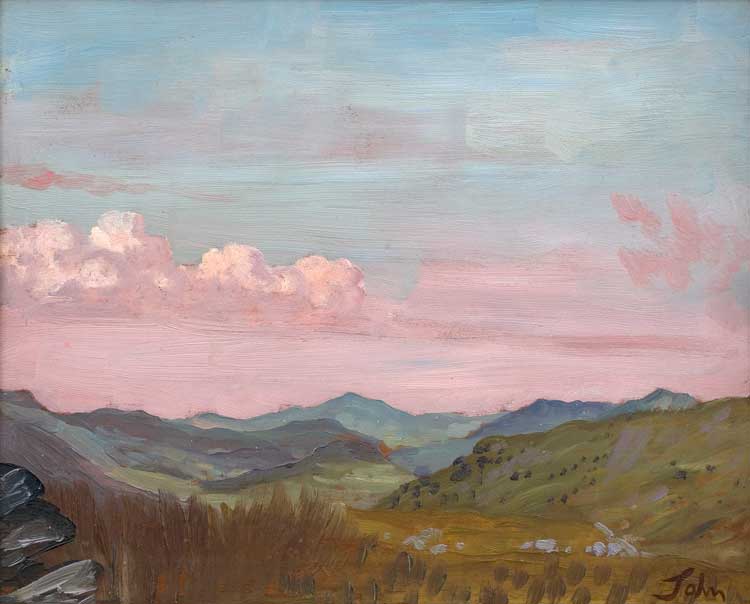 Augustus John, Landscape in Wales, c1911-13. Oil on panel, 32.5 x 40.6 cm (12 3/4 x 16 in). © The Estate of Augustus John, courtesy of Piano Nobile, London.