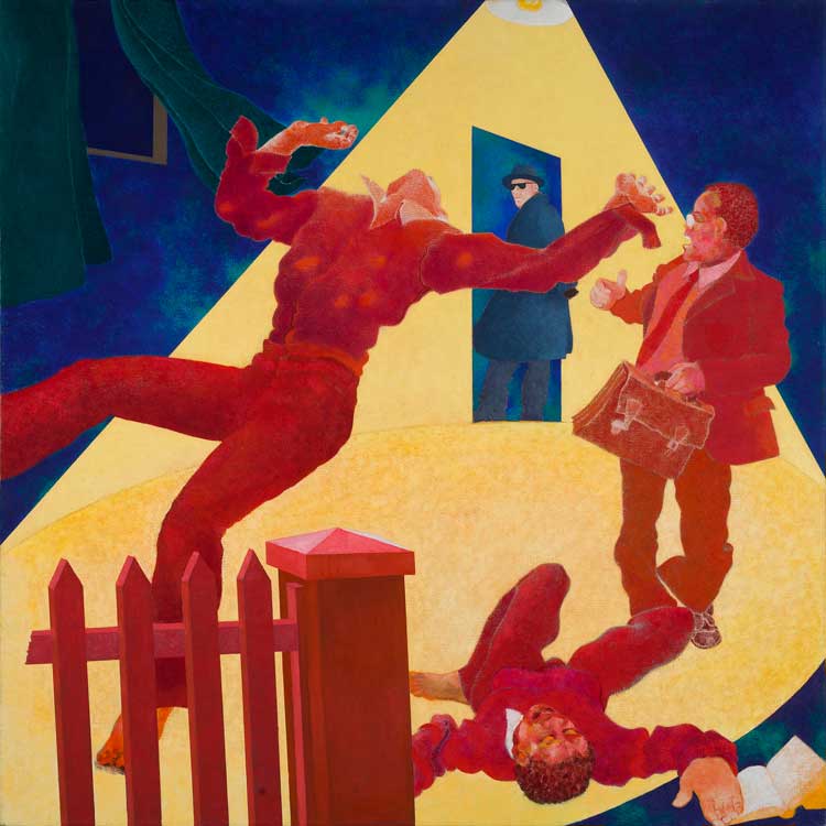 Gavin Jantjes. Amaxesha Wesikolo ne Sintsuku (School Days and Nights), 1978. Oil on canvas, 150 × 150 cm. Private Collection, Johannesburg. Image courtesy the artist © Gavin Jantjes, licensed by DACS.