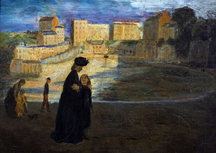Gwen John, Landscape at Tenby with Figures, c1896/7. Oil on board. Tenby Museum and Art Gallery Collection.