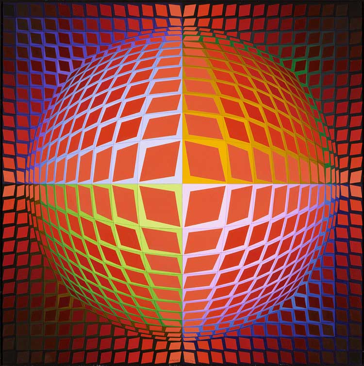 Victor Vasarely. Vega-Köntösh, 1971. Tempera on panel, 25 11/16 × 25 11/16 in (65.1 × 65.1 cm). Los Angeles County Museum of Art.