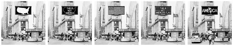 Alfredo Jaar. A Logo for America, 1987. Archival pigment print, framed: 16 1/2 x 64 3/4 in (41.9 x 164.5 cm). © Alfredo Jaar. Courtesy Galerie Lelong & Co. and the artist, New York.