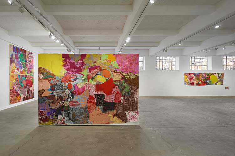 Rachel Jones, say cheeeeese, 2022. Installation view, Chisenhale Gallery, 2022. Commissioned and produced by Chisenhale Gallery, London. Courtesy of the artist. Photo: Andy Keate.