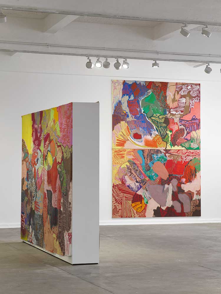 Rachel Jones, say cheeeeese, 2022. Installation view, Chisenhale Gallery, 2022. Commissioned and produced by Chisenhale Gallery, London. Courtesy of the artist. Photo: Andy Keate.