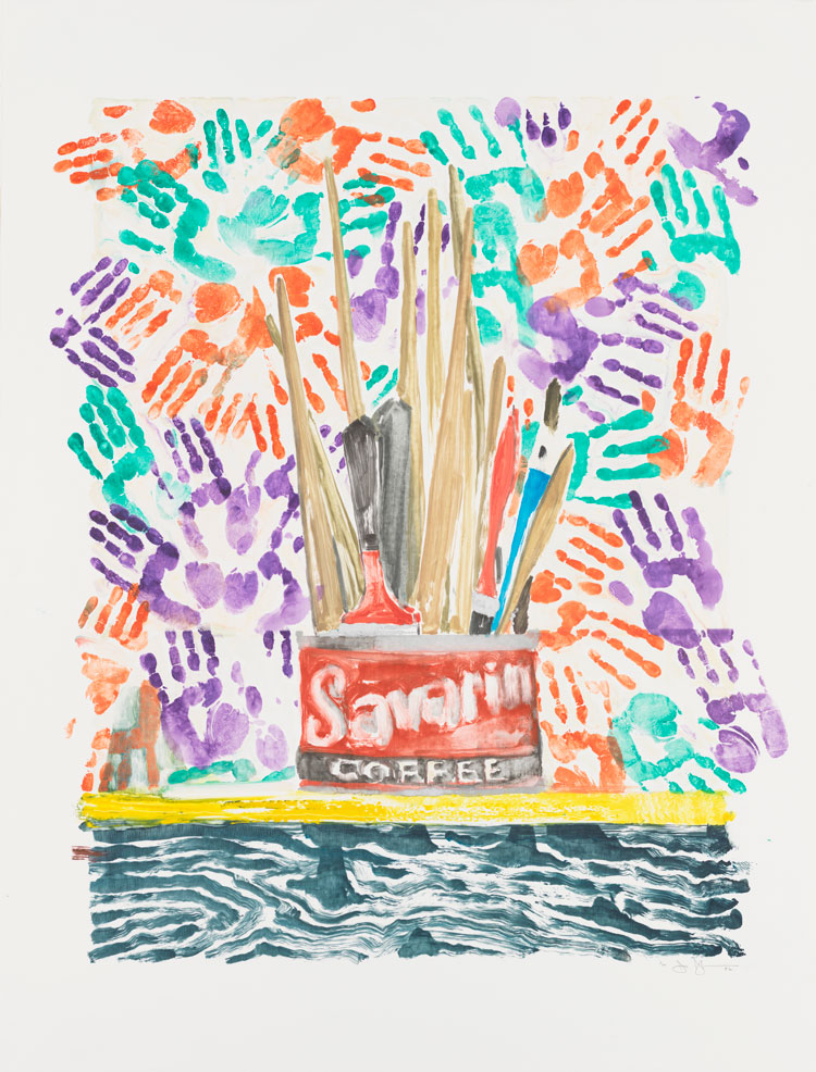 Jasper Johns, Savarin, 1982. Monotype, 50 × 38 in (127 × 96.5 cm). Bill Goldston, James V. Smith, Thomas Cox/ULAE. Whitney Museum of American Art, New York; gift of the American Contemporary Art Foundation, Inc., Leonard A. Lauder, President, 2002.228. Prints published by ULAE © 2021 Jasper Johns and ULAE/VAGA at Artists Rights Society (ARS), New York.