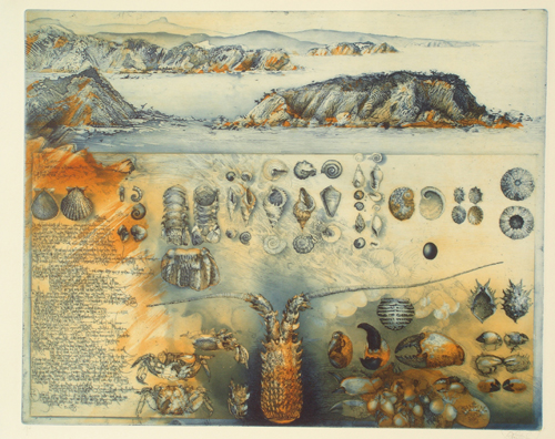 Jörg Schmeisser. Diary and Jimmy's Islet, 1988. Etching 500 mm x 615 mm.