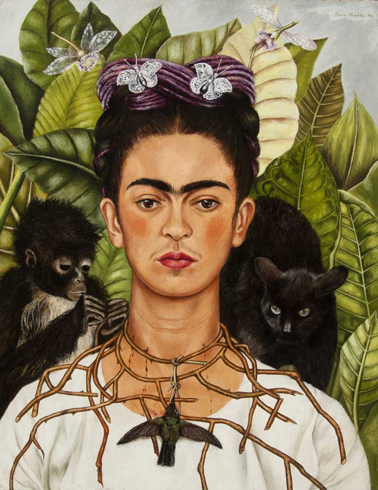 Frida Kahlo, Untitled [Self-portrait with thorn necklace and hummingbird], 1940. Nickolas Muray Collection of Mexican Art.