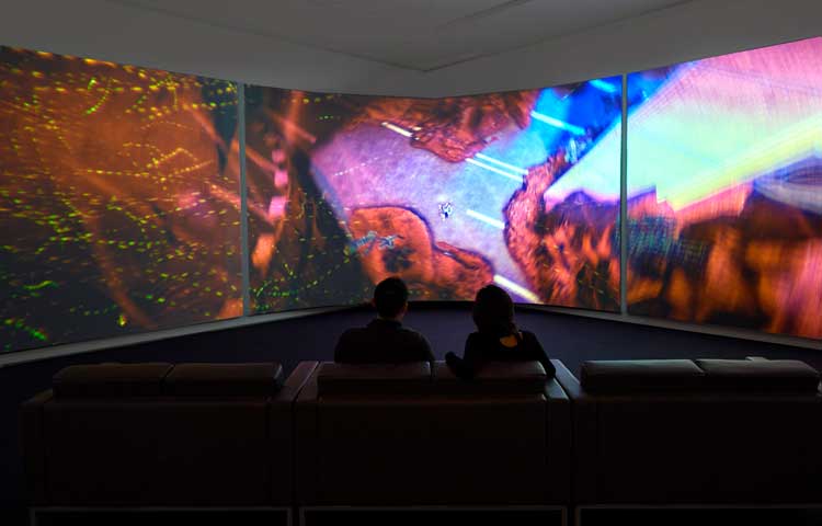 Ayoung Kim. Delivery Dancer’s Arc: 0º Receiver, 2024. Three-channel video, 32 min. Courtesy MoMA PS1. Photo: Roz Akin.