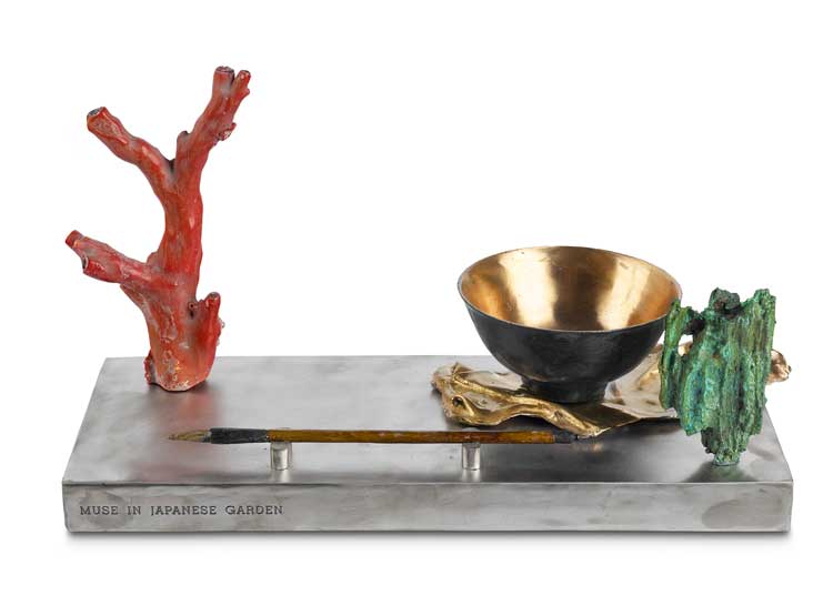 Andrew Kinghorn, Muse in a Japanese Garden. Bronze, stainless steel, antique red coral, 22 x 45 x 18 cm. Photo: John McKenzie.