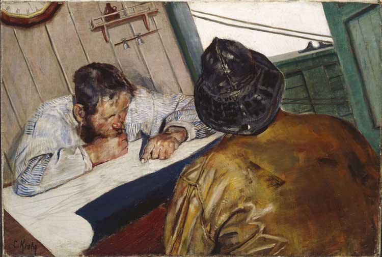 Christian Krohg. The Project Is Studied, 1910. Oil on canvas, 45 × 66 cm. Lillehammer, Lillehammer Kunstmuseum. Photo: © Jacques Lathion, Lillehammer Art Museum.