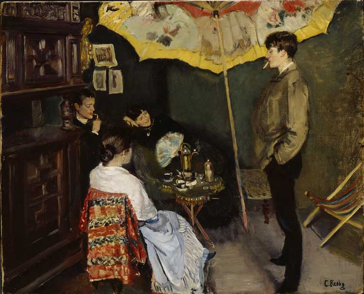 Christian Krohg. The Bohemians (In my studio), 1885. Oil on canvas, 56 × 67 cm. Lillehammer, Lillehammer Kunstmuseum. Photo: © Jacques Lathion, Lillehammer Art Museum.