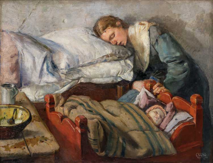 Christian Krohg. The Sleeping Mother, 1883. Oil on canvas, 107.5 × 142 cm. Bergen, Kode Bergen Art Museum. Photo: © Kode / Dag Fosse.