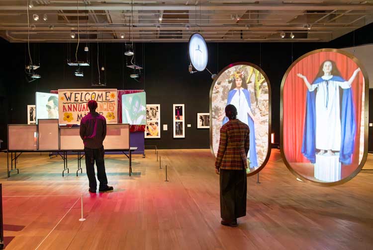 Mike Kelley at Tate Modern, installation view featuring Extracurricular Activity Projective Reconstruction series 2004-5. Copyright Tate photography (Lucy Green).