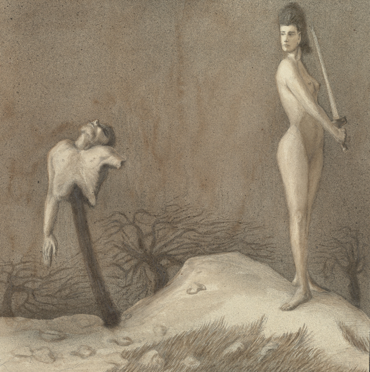Alfred Kubin. Feast after the Slaughter, c1900. Ink on paper, 22.8 x 22.9 cm. The Albertina Museum, Vienna © Eberhard Spangenberg, München / Bildrecht, Vienna 2024.