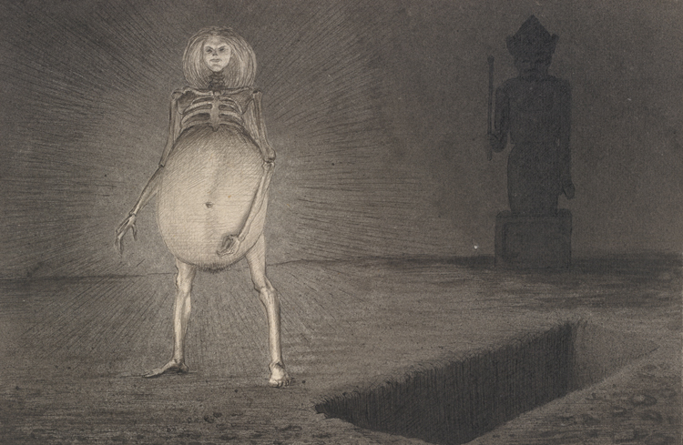 Alfred Kubin. The Egg, c1901/02. Ink on paper, 15.8 x 23.8 cm, The Albertina Museum, Vienna © Eberhard Spangenberg, München / Bildrecht, Vienna 2024.