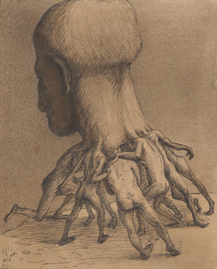 Alfred Kubin. The Large Head, 1899. Ink on paper, 19.2 x 15.6 cm. The Albertina Museum, Vienna © Eberhard Spangenberg, München / Bildrecht, Vienna 2024.