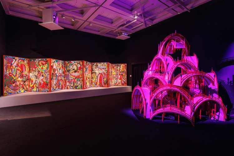 Keiichi Tanaami, A Hundred Bridges, 2024. Installation view. © Keiichi Tanaami, Courtesy of Nanzuka.