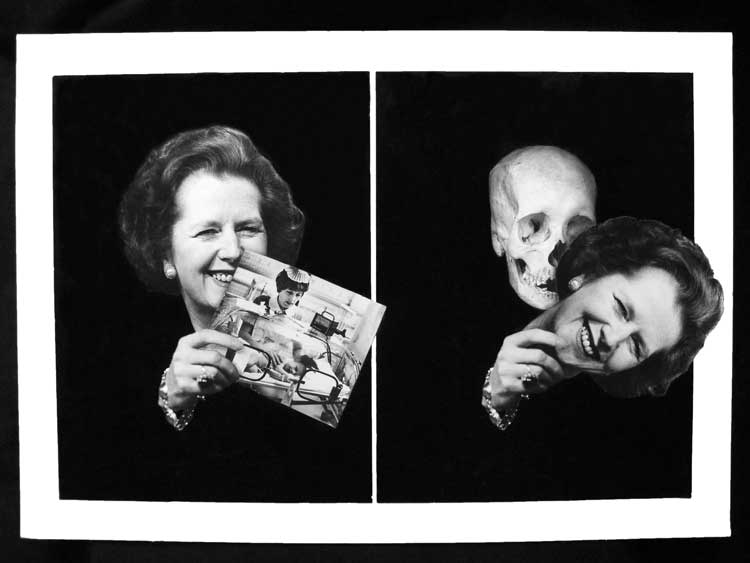 Peter Kennard. Thatcher Unmasked, 1986. Photomontage–Gelatin silver prints with ink on card. A/POLITICAL.