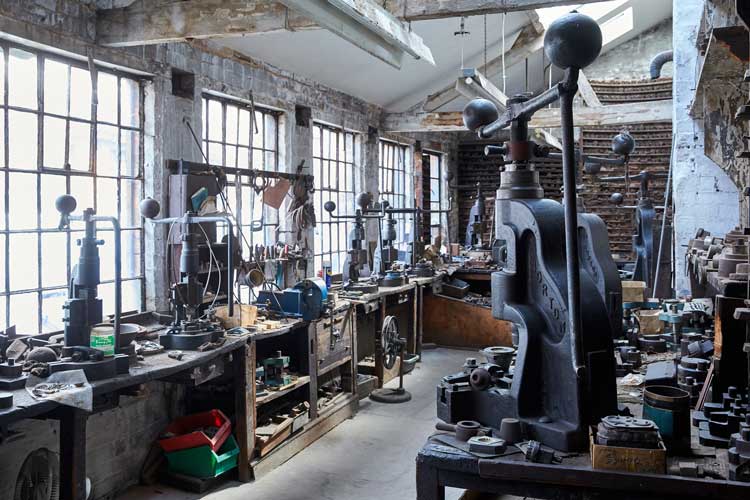 A workshop within JW Evans silver factory, Birmingham. Image courtesy English Heritage