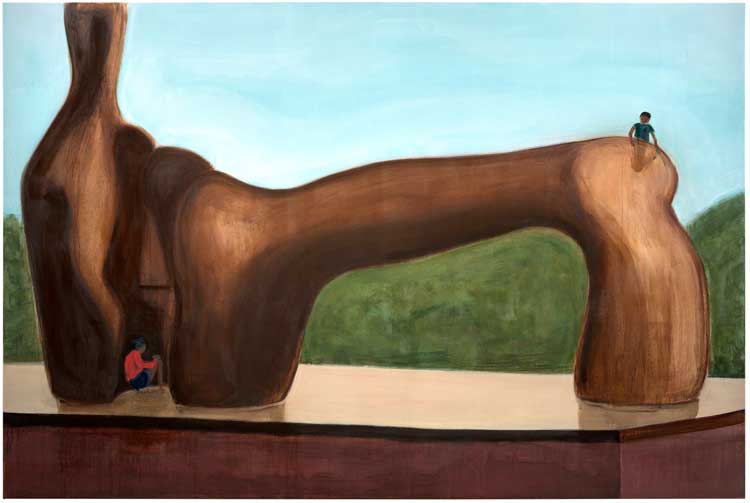 Matthew Krishanu, Sculpture Park (Two Boys), 2024. Oil and acrylic on canvas. Image courtesy of Niru Ratnam, London. Photo: Peter Mallet.