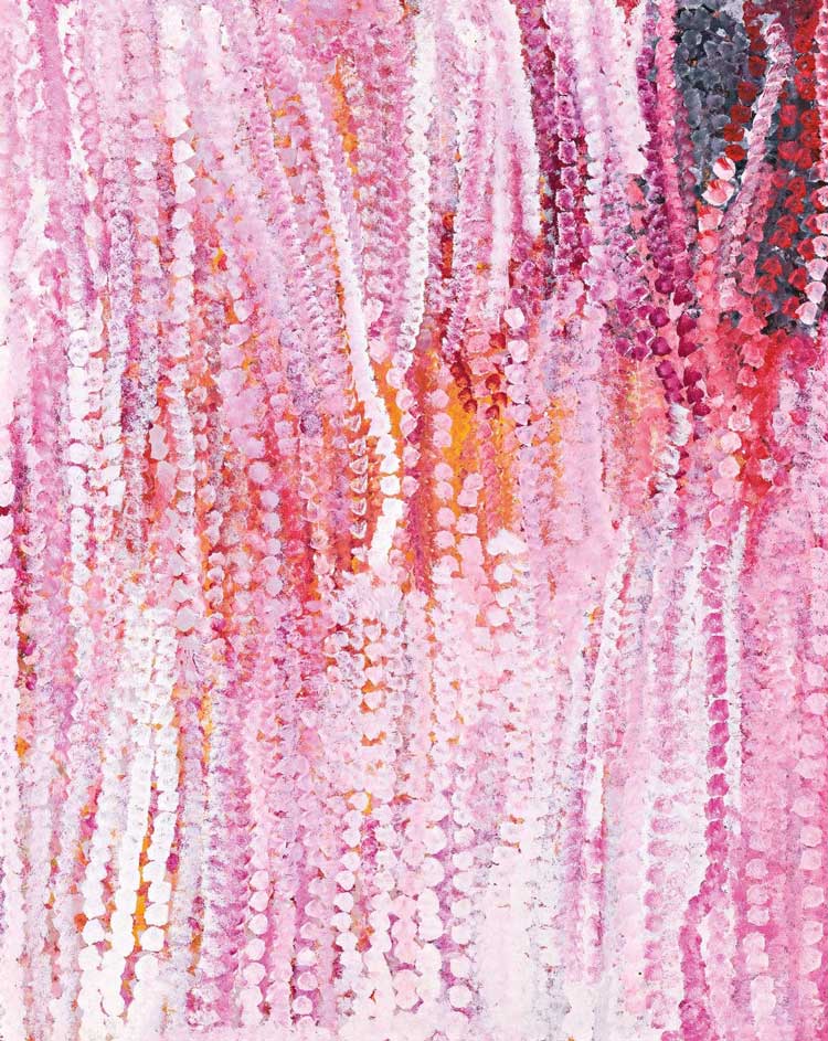 Emily Kam Kngwarray, Anmatyerr people, Alhalker Country, 1994. Private collection, Naarm/Narrm / Melbourne © Emily Kam Kngwarray / Copyright Agency, 2023. Image courtesy of Deutscher and Hackett.